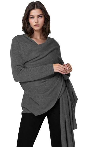 100% Cashmere Four Way Travel Sweater Wrap in Fall Colors - Subtle Luxury