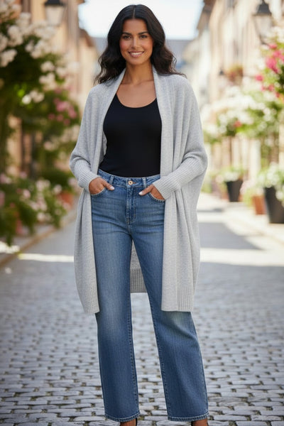 100% Cashmere Cocoon Shawl Sweater Jacket | Fall Lt Grey