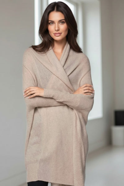 100% Cashmere Cocoon Shawl Sweater Jacket | Fall Oatmeal 2