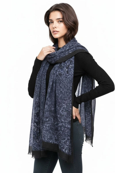 100% Cashmere Luxury Print Scarf with Brimmed Solid Border