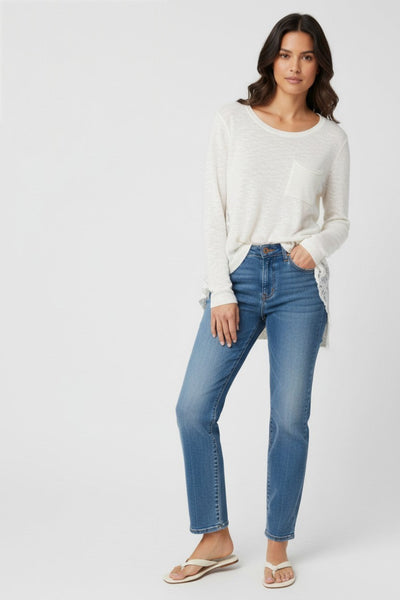 Almost Vintage Slub Knit Sweater with Embroidery Back Panel ivory