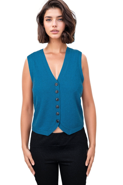 100% Cashmere Boyfriend Button Vest Sweater Knit