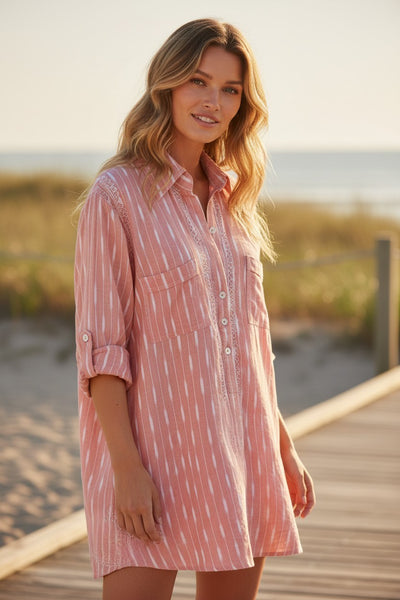 Boyfriend Embroidered Washed Novelty Cotton Favorite Shirt Cover-Up