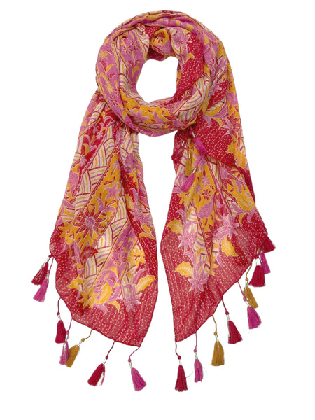 Floral Fusion Coral & Hibiscus Cotton Sarong Scarf Wrap