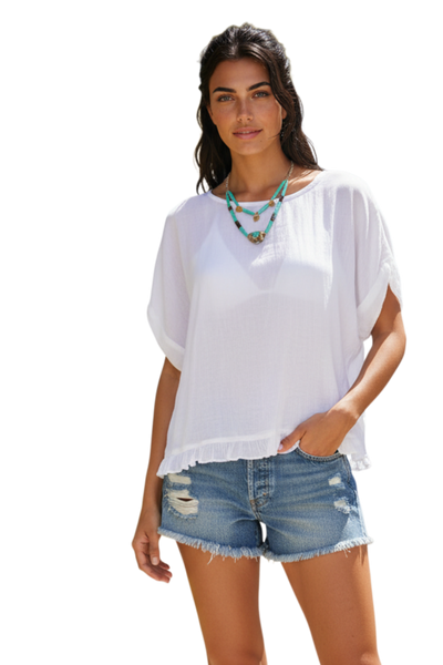 Chelsea Dip Dye and White Solid Ruffle Bottom Cotton T-Shirt Top 2
