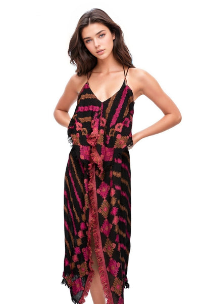 Coastal Summer Coverup Sundress in Menagerie Stripe Jacquard Sun Magenta Black