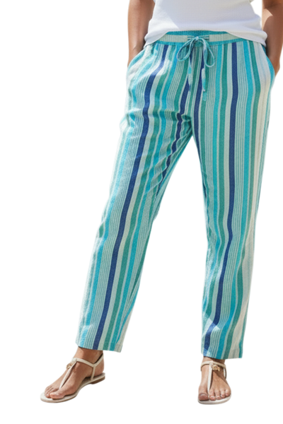 Double Gauze Cotton Print Getaway Beach Pant stripe blue