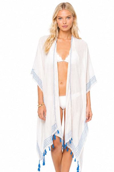 Embroidery Stitch Borders in Cotton Loose & Easy Kimono Coverup blue