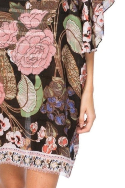 Enchanting Blooms Black Satin Print Marina Shift Sundress