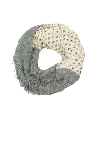 Convertible Over-sized Hand Knit Scarf in Cream & Grey