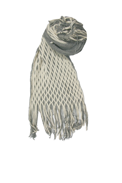 Convertible Over-sized Hand Knit Scarf in Cream & Grey