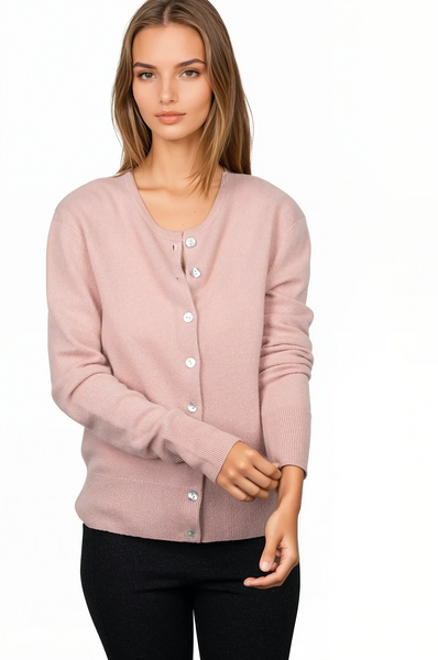 100% Cashmere Cardigan Pink Mauve Women's Sweater | Subtle Luxury Cashmere