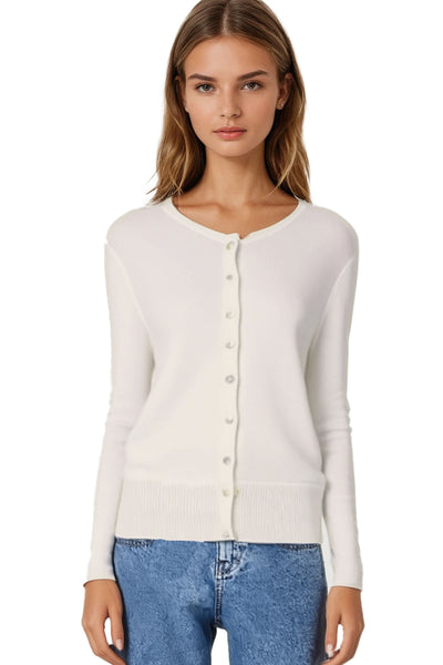 100% Cashmere Cardigan White Women's Sweater | Subtle Luxury Cashmere 2