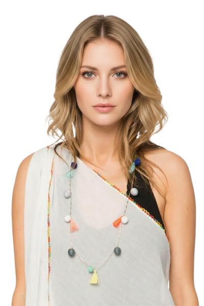 Fiesta Pom Tassel Long Strand Necklace