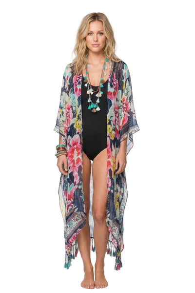 Floral Kisses Print with Embroidery Kimono Coverup Pool to Party