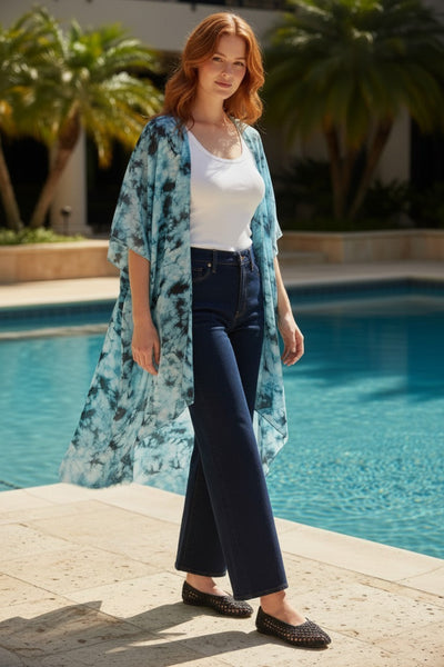 Fogged Horizon Tie Dye Kimono Coverup
