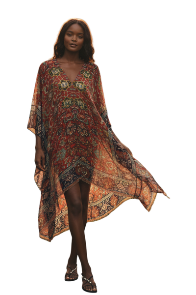 Masala Multi-Colored Luxury Print | V-Neck Kaftan Coverup 2