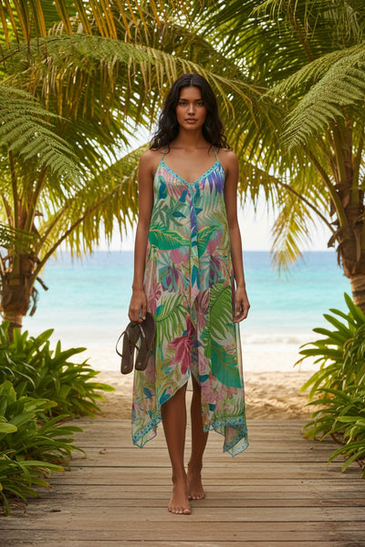 Maxi Halter Sundress Coverup in Summer Isle Bright Vacation Print