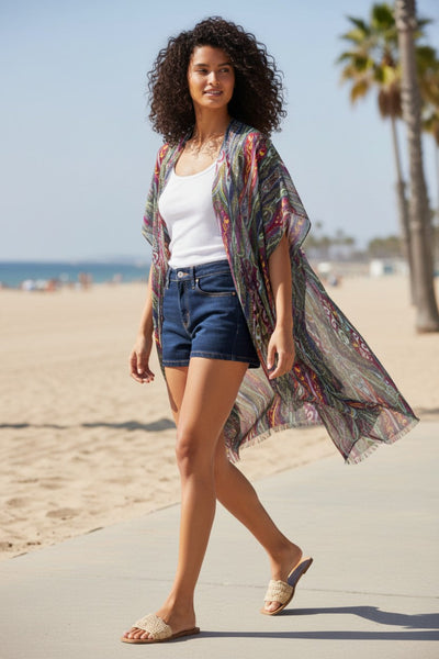 Mod Paisley Print Crepe Mid-Length Woven Kimono Coverup 2
