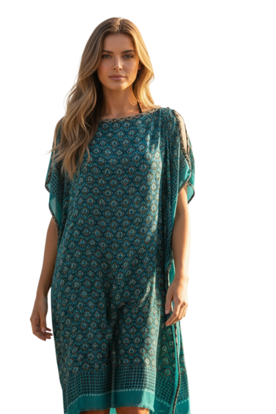 Moroccan Peacock Print Corinthian Short Sundress Coverup