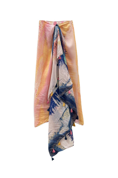 Mystic Sunrise Multi-Color Print Coverup Sarong Scarf, spun scarves, pool to party sarongs, subtle luxury scarf S29