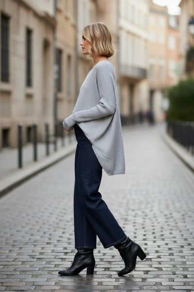 Nelly Washable Cashmere V-neck Pullover Sweater Knit subtle luxury cashmere whisper light grey color mood