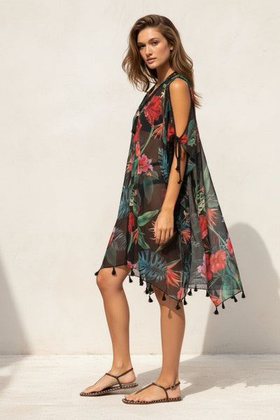 Open Shoulder Dress in Hibiscus Garden Print | Tropical Beach Cover-Up 2