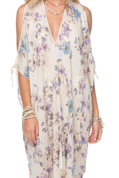 Open Shoulder Sundress Coverup in Watercolor Garden Print ivory 2