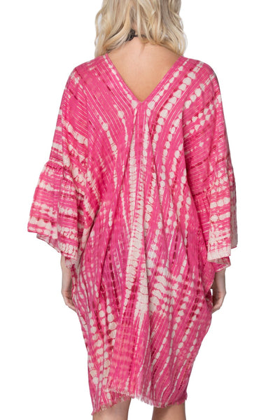 P2PBLKCL17-Pink-Tie Dye Ripple | Bell Kaftan Cotton Lurex Coverup Sundress