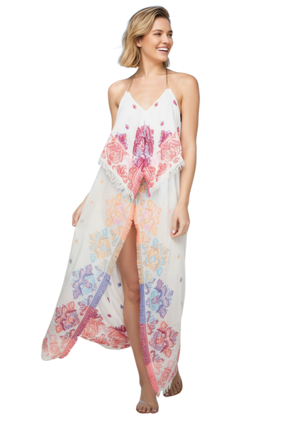 P2PCSDP74 Coastal Summer Dress in Whole Lotta Love Jacquard Fabric white