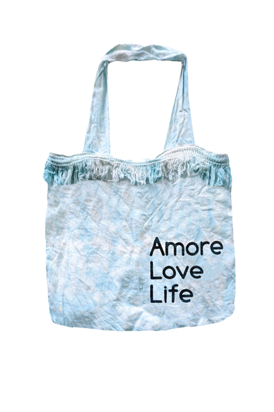 P2PMABTDP market Bag Fringe with sayings amore love life lt blue