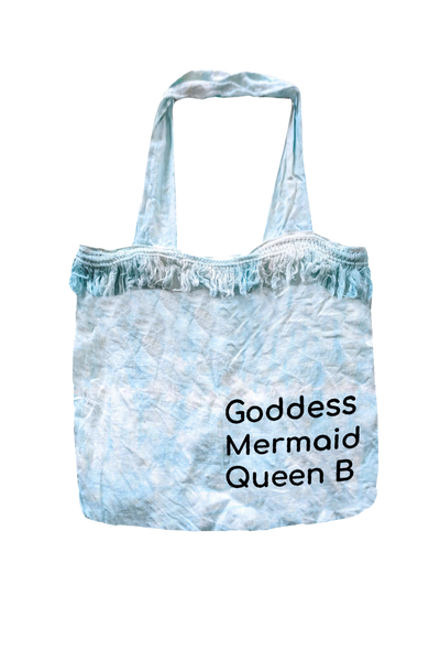 P2PMABTDP market Bag Fringe with sayings goddess mermaid queen b lt blue