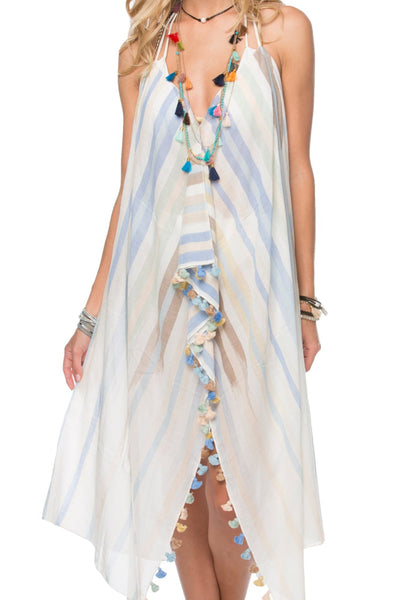 P2PMTDCT1_Ocean P2PMTDCT1_Rainbow Maxi Tassel Coverup Sundress in Color me Pretty Woven Fabric