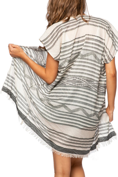 P2PPPSLP27-Ivory-Grey P2PPPSLP27-Ivory Land Dweller Woven Jacquard Coverup Kimono
