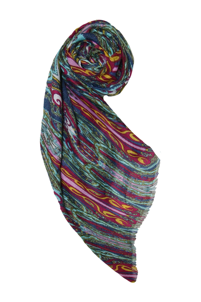 Mod Paisley Print Crepe Mid-Length Woven Kimono Coverup