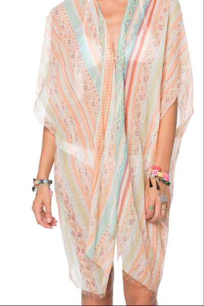 Pool to Party Luxury Print Fabric Coverup Kimonos - Subtle Luxury Peach L24 Summer a Go Go