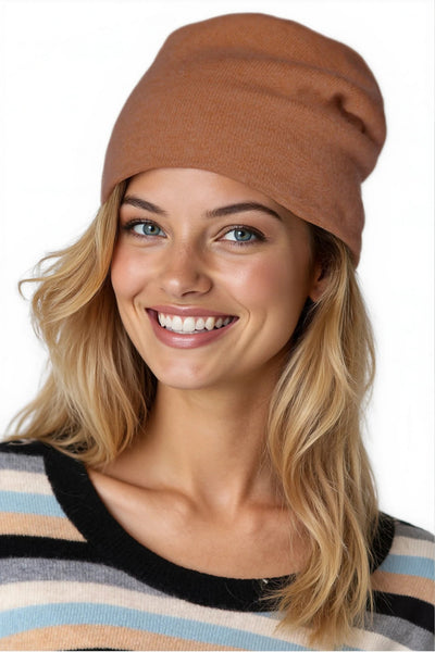 100% Cashmere Knit Double Layer Beanie Hat