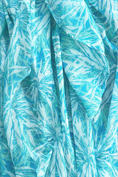 Palm Breeze Turq Blue Print Cropped Bell Kimono