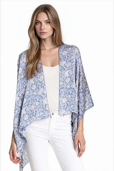 Silk Stamp Batik Print Kimono Coverup