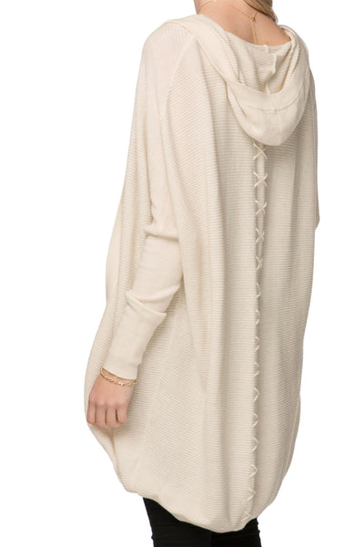 Alana Criss Cross Hooded Cardigan in Ultra Soft Cotton-Tencil Yarn Blend