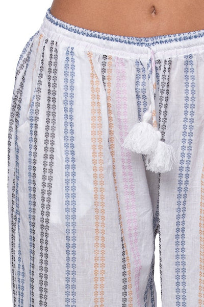 SLCBPCO-ParadiseShells-100% Cotton Multi Stripe Crop Drawstring Tassel Bech Pants