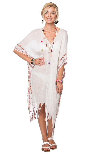 Aztec Embroidery Novelty Maxi Kaftan Coverup