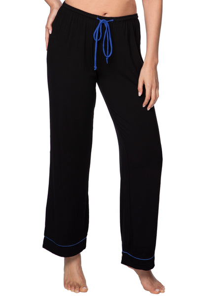 Pippa PJ Knit Pant in Black with Cobalt Piping