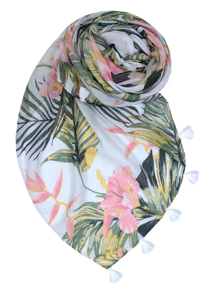 Maxi Tassel Coverup Sun Dress in Morning Breeze Pink, Green and White Print