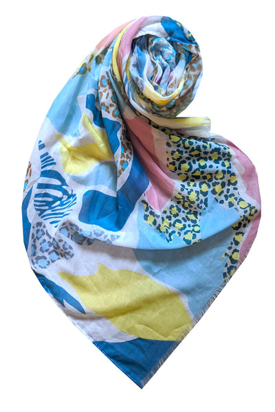 SPSSS190-Blue Wild Habitat Sheer Patchwork Animal Print