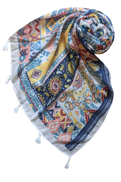SPSSS198-Braided Multi Wear Sarong in Magic Carpet Sheer and Soft Multi-Colored Print