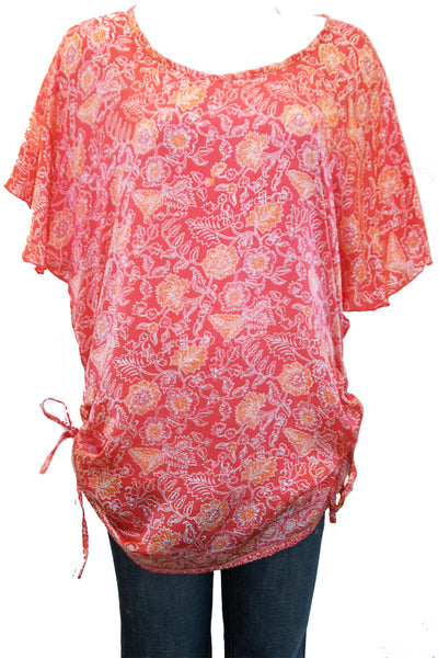 Side Draw Ruched Tunic/Dress in Printed Silk