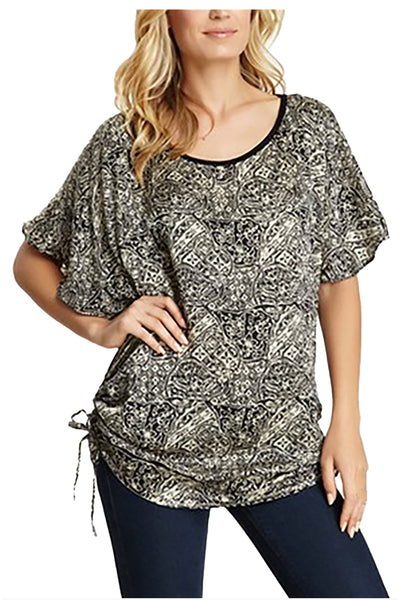 Side Draw Ruched Tunic/Dress in Printed Silk