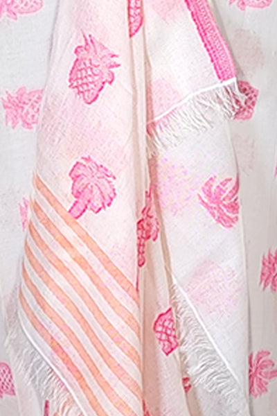 Tropic Pineapple Pink and White Woven Jacquard Sarong Wrap Scarf