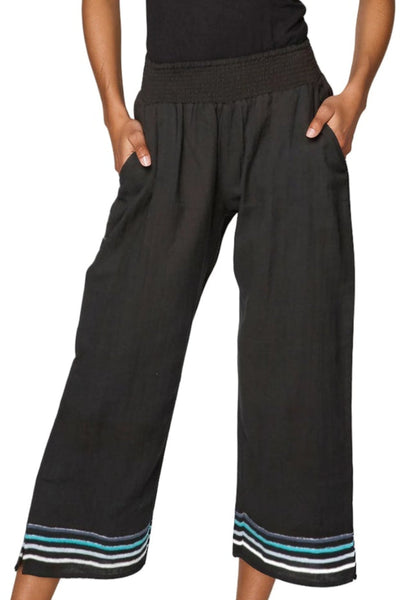 Vivianne Pant in Double Gauze with Multi Color Embroidery BLACK MUTLI EMBROIDERY CLOSE